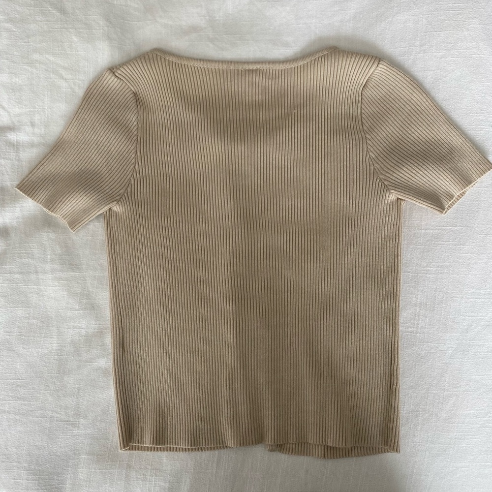 Tan open tie sweater top - Picture 2 of 3